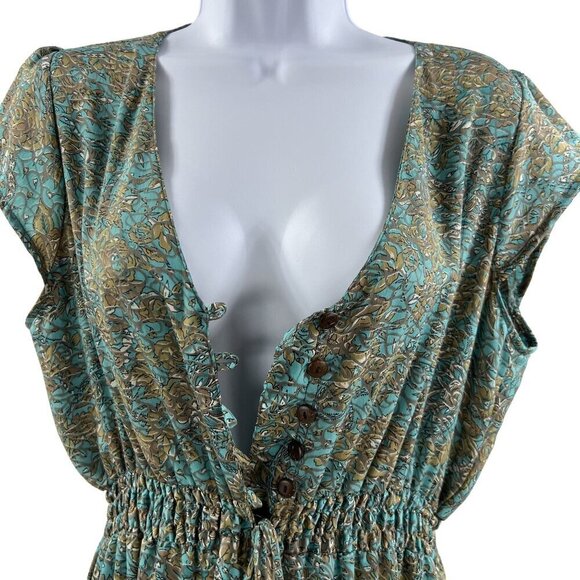 Luck Star Ibiza 100% Silk High Low Button Up Midi Dress Ruffled Hem Unique Print - Picture 6 of 16